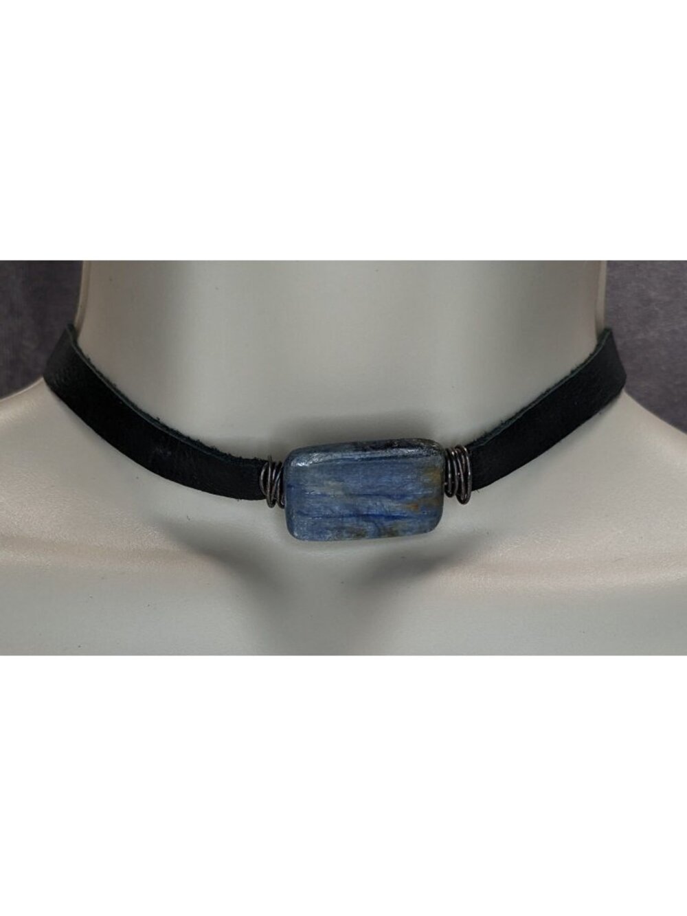 Handmade Kyanite Stone Choker Vintage Suede Ribbon Boho Artisan Necklace